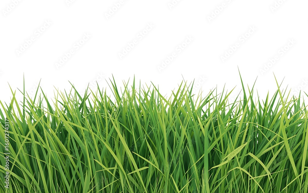 Fototapeta premium Vibrant green blades of freshly cut grass create a lush carpet of natural beauty against a clean white background showcasing a healthy lawn perfect for outdoor activities and recreation
