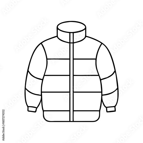 Outline of a puffer jacket in a thin line design, contour icon  