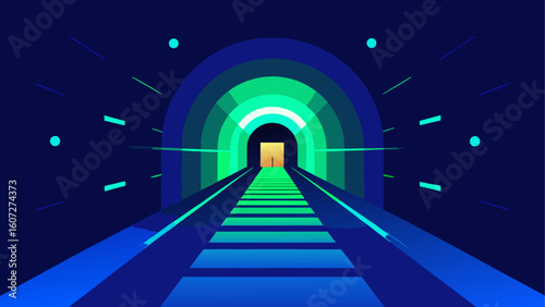 data tunnel with glowing binary code and motion