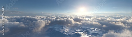 Breathtaking 360 degrees hdr panorama of cloudy skies above the ocean environment