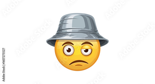Apathetic emoji character with a gray bucket hat expressing weariness or annoyance via facial expression