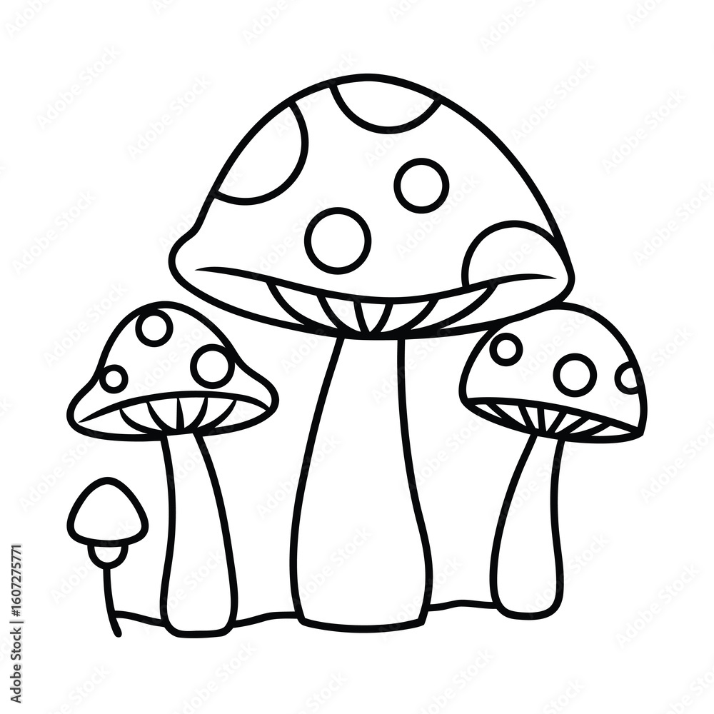 Obraz premium whimsical forest mushrooms coloring page design