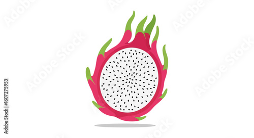 Isolated flat vector of a vibrant and exotic dragon fruit featuring bright color and detailed textures set against a clean and minimalist backdrop