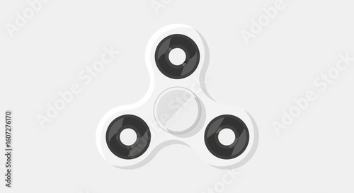 Minimalist white fidget spinner illustration on a clean background offering a sense of focus and playful entertainment, with calming and minimalist