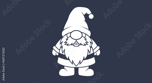 Minimalistic line art illustration of a festive holiday gnome against a dark background conveying seasonal cheer and playful anticipation