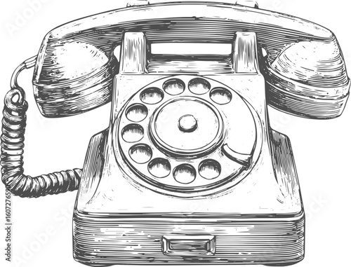 Old telephone illustration isolated on transparent background. Vector illustration
