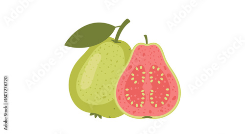 Vibrant Guava Duo: A Fresh and Colorful Illustration of Tropical Fruit Delight, Perfect for Summer Smoothies and Healthy Eating Campaigns