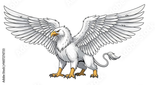 Majestic Gryphon with Spread Wings: A Symbol of Power and Nobility, An Emblem of Fantasy and Legend in Detailed White Render