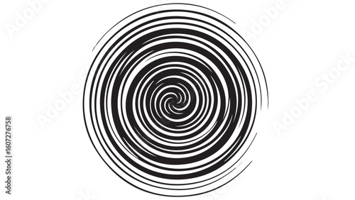 Vortex illustration with black lines in circular motion for hypnotic effect, vector art