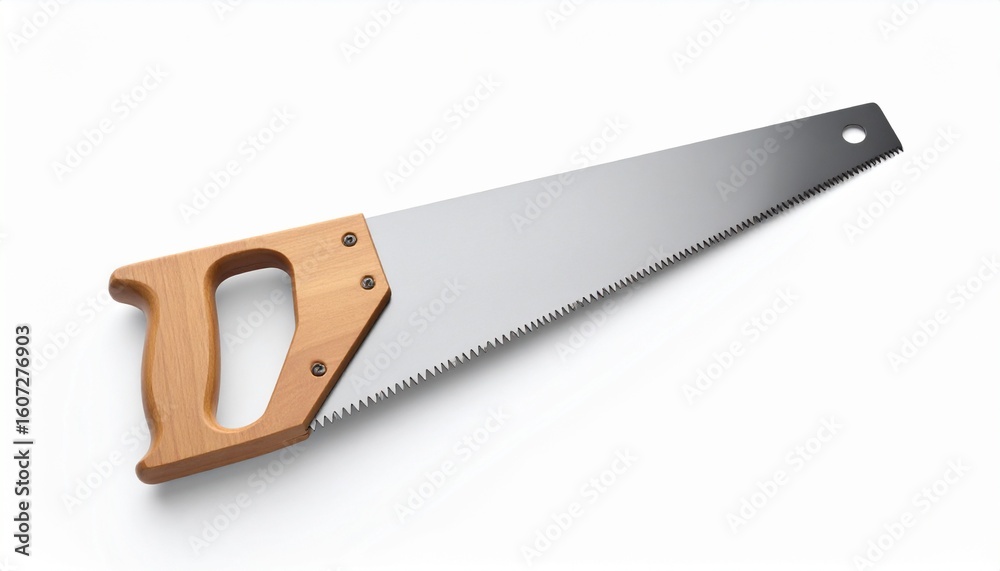 Classic handsaw with a wooden handle and sharp steel blade. An essential woodworking and carpentry tool isolated on a white background. Classic handsaw with a wooden handle and sharp steel blade. An essential woodworking and carpentry tool isolated on a white background.