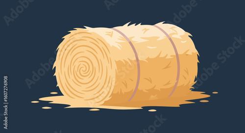 Stylized Hay Bale Illustration on a Dark Background with Rural Vibe and Earthy Tone Representation