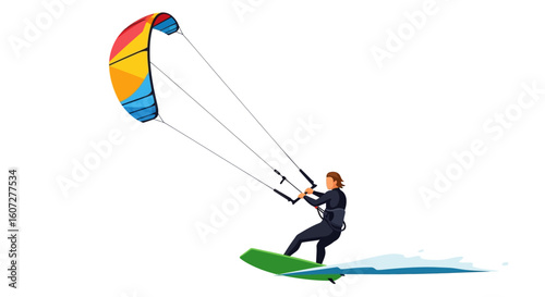Action-packed kitesurfing silhouette mastering wind and waves on a clear day at sea