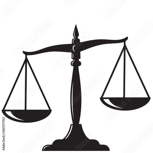 Scales of justice, black silhouette of balance scales on a white background, vector illustration