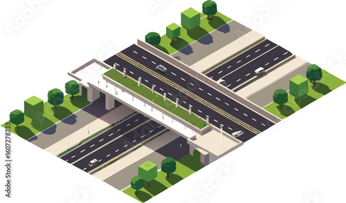 3d isometric flyover highway vector