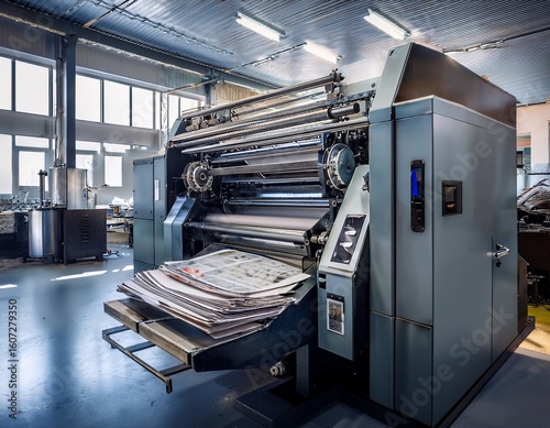industrial printing press machine producing newspapers