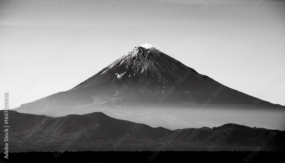 Fototapeta premium majestic silhouette of a volcano against a clear horizon in monochrome shades of black and white