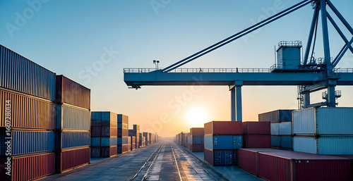 Industrial port with containers in the cargo