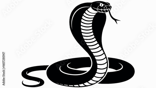 Minimalist black and white cobra snake illustration in striking pose