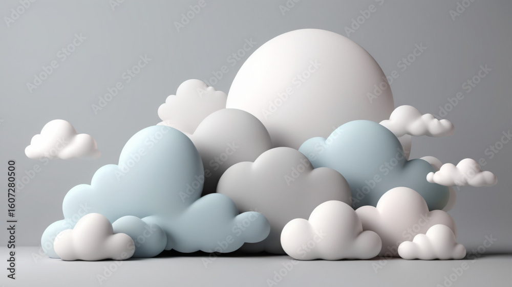 Sky Minimal: Minimal gray space enhanced by clean 3D cloud forms—elegant, modern, and airy. Sky Minimal: Minimal gray space enhanced by clean 3D cloud forms—elegant, modern, and airy.