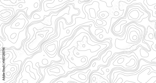  The grey white on black contours vector topography stylized height of the lines. The concept of a conditional geography scheme and the terrain path. Ultra wide. Map vector terrain Illustration.  