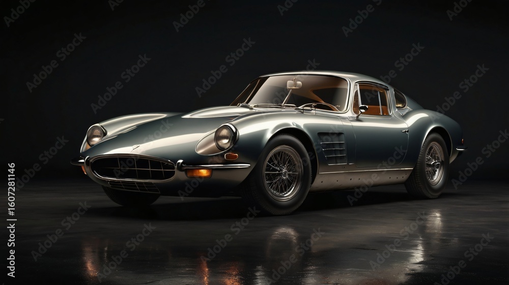Obraz premium Ultra-Detailed 1960s Vintage Sports Car on Dark Glossy Background