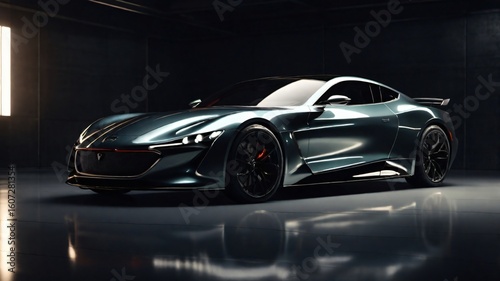 Ultra-Detailed 1960s Vintage Sports Car on Dark Glossy Background