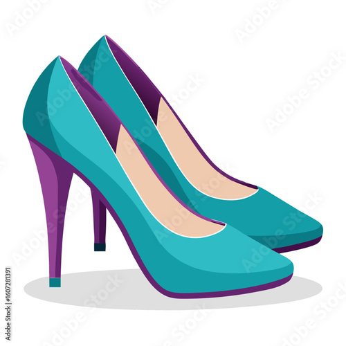 Elegant Teal High Heels with Purple Accents A Stylish Fashion Illustration for Women s Footwear and Accessories Perfect for Design Projects and Fashion Related Content