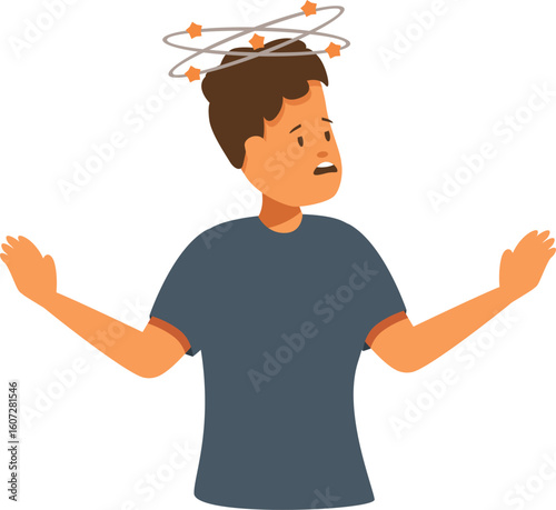 Teenager experiencing dizziness, vertigo, and disorientation, showing symptoms of a concussion or other medical condition