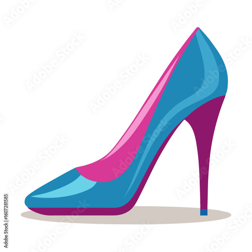 Elegant High Heel Shoe Illustration A stylish modern graphic of a single high heel shoe in shades of blue and pink perfect for fashion and