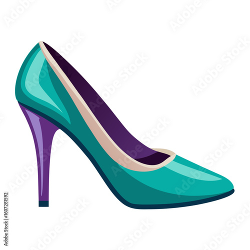 Elegant Teal High Heel Shoe with Purple Heel a Stylish and Fashionable Footwear Choice for Special Occasions or Everyday Glamour Isolated on a White Background