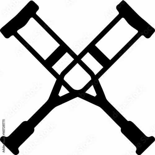 Crutch Silhouette Medical Icon - Black Vector Design for Healthcare