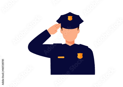 Police officer in uniform saluting.