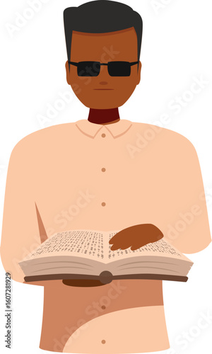 Blind man reading a braille book, demonstrating inclusivity and education for visually impaired people