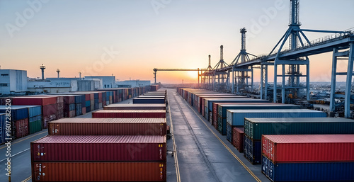 Industrial port with containers in the cargo