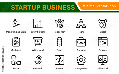 Startup business line icons set. Editable stroke business symbols. Innovation, growth, idea, and strategy icon collection. Thin line vector set for development.
