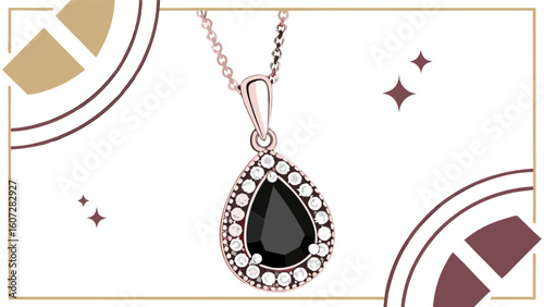 Elegant teardrop pendant necklace featuring a black gemstone surrounded by sparkling crystals on a chain