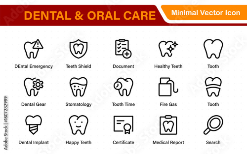 Dental and oral care icon set with tooth, implant, dentist, braces, floss, toothbrush, toothpaste, and mirror icons. Solid medical and healthcare symbol collection.