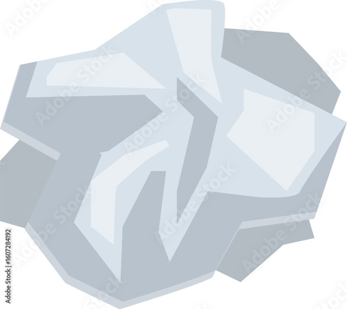 Gray crumpled paper ball isolated on white background, representing discarded ideas, mistakes, or creative block