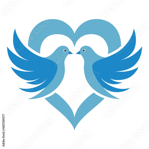 Elegant illustration of two white doves forming a heart shape with their outstretched wings symbolizing love and peace