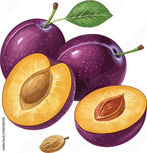 plums with leaves