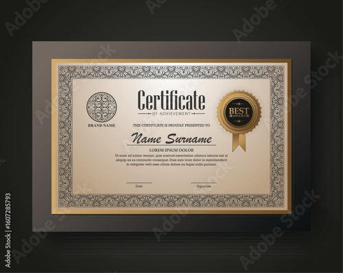 Classic gold certificate of achievement award template