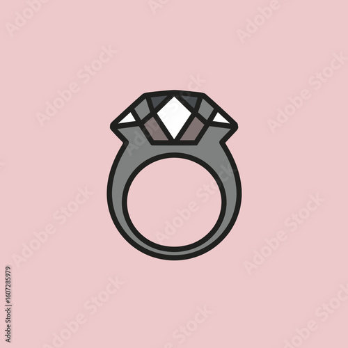 Diamond engagement ring illustration on pink background  