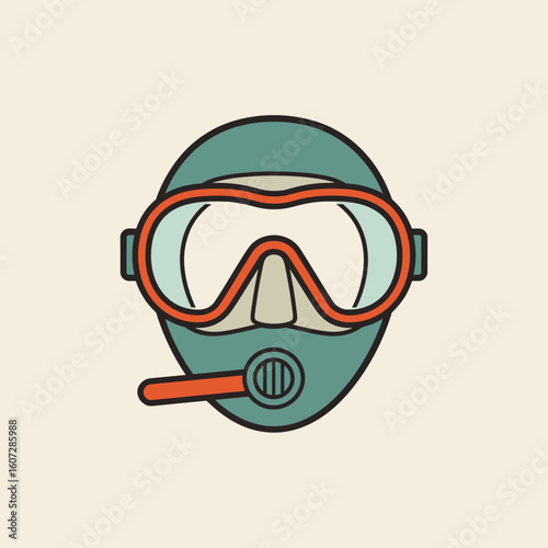 Scuba diving mask and snorkel in flat design style  