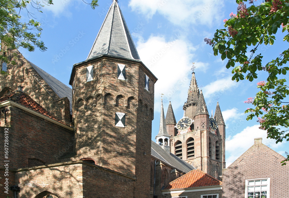 Fototapeta premium Prinsenhof and the Old Church in Delft, The Netherlands