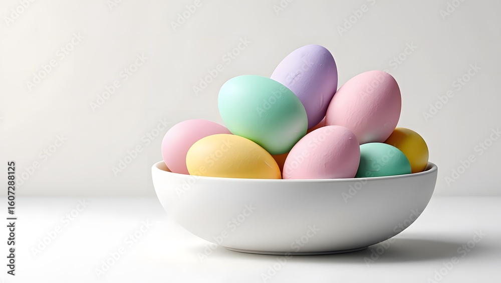 Fototapeta premium Pastel Organic 3D Rendered Eggs in White Bowl on Clean White Background
