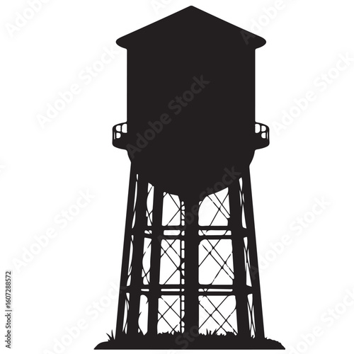 Silhouette of a water tower on a white background.