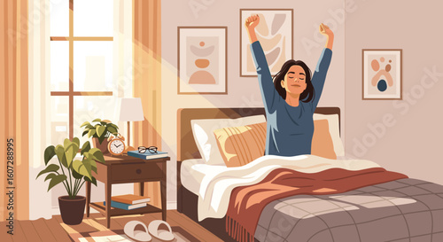 Morning Routine of a Person Waking Up Feeling Refreshed