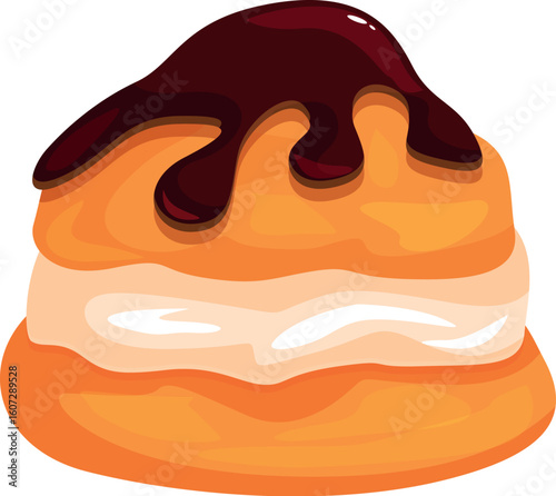 Sweet treat profiterole filled with cream and topped with dripping chocolate