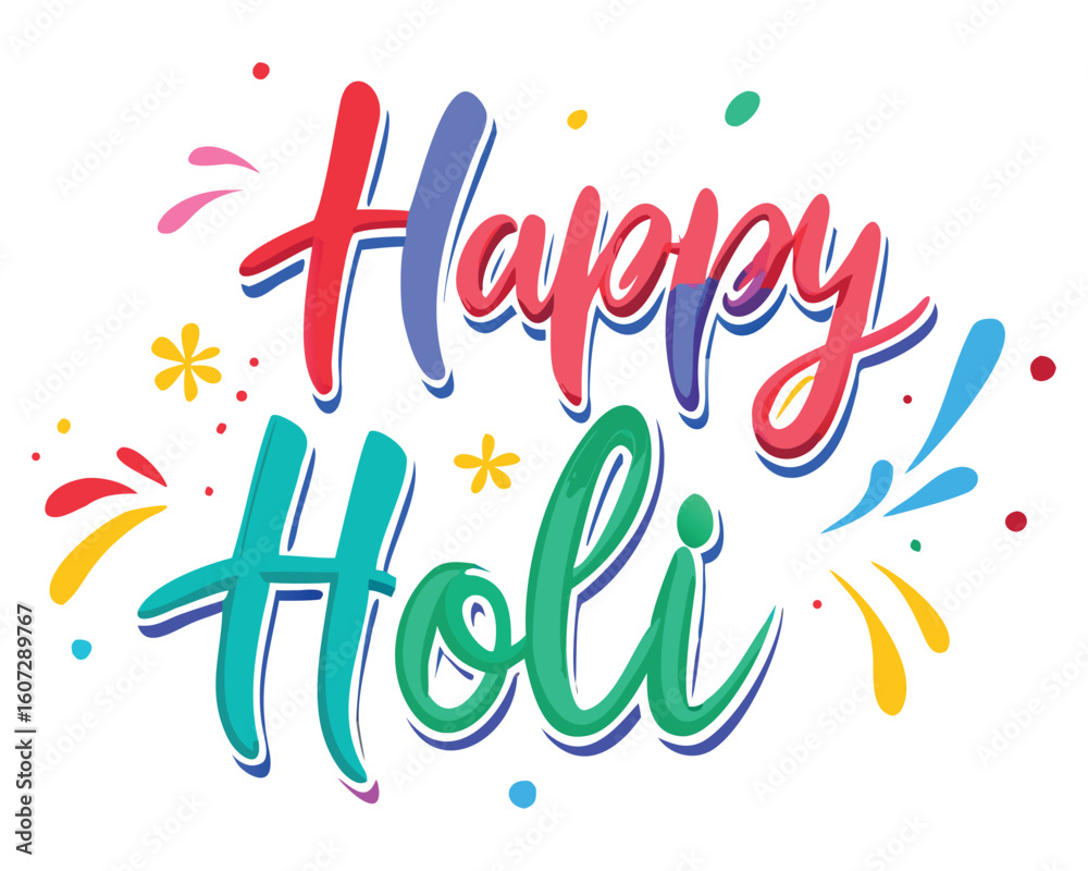 Obraz premium Colorful happy holi festival celebration greeting card design with vibrant colors and festive elements, Happy holi text design
