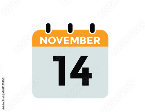 14  November, calendar date icon. 14 November Calendar Date for Deadlines or Appointment. Day, month. vector illustration.

